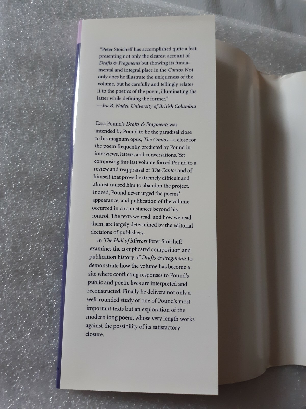 The Hall Of Mirrors, Peter Stoicheff, HCDJ, 1995, 1st Print, Ezra Pound, mh