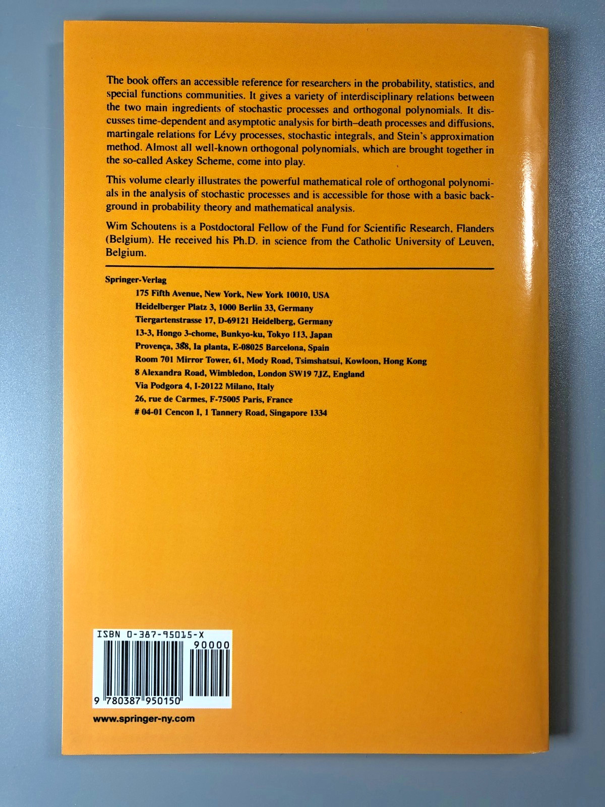 Stochastic Processes and Orthogonal Polynomials Wim Schoutens Springer LNS 146