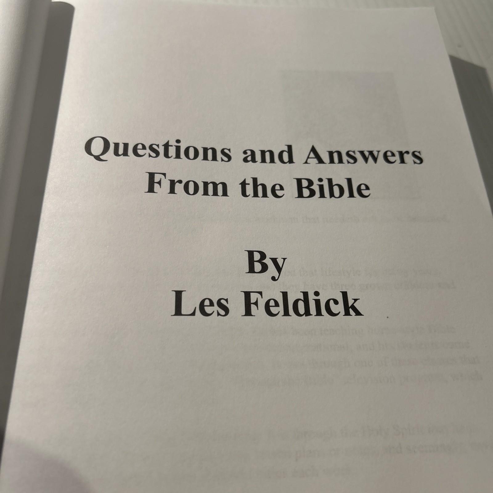 Questions and Answers from the Bible by Les Feldick – Clean/Fine Copy