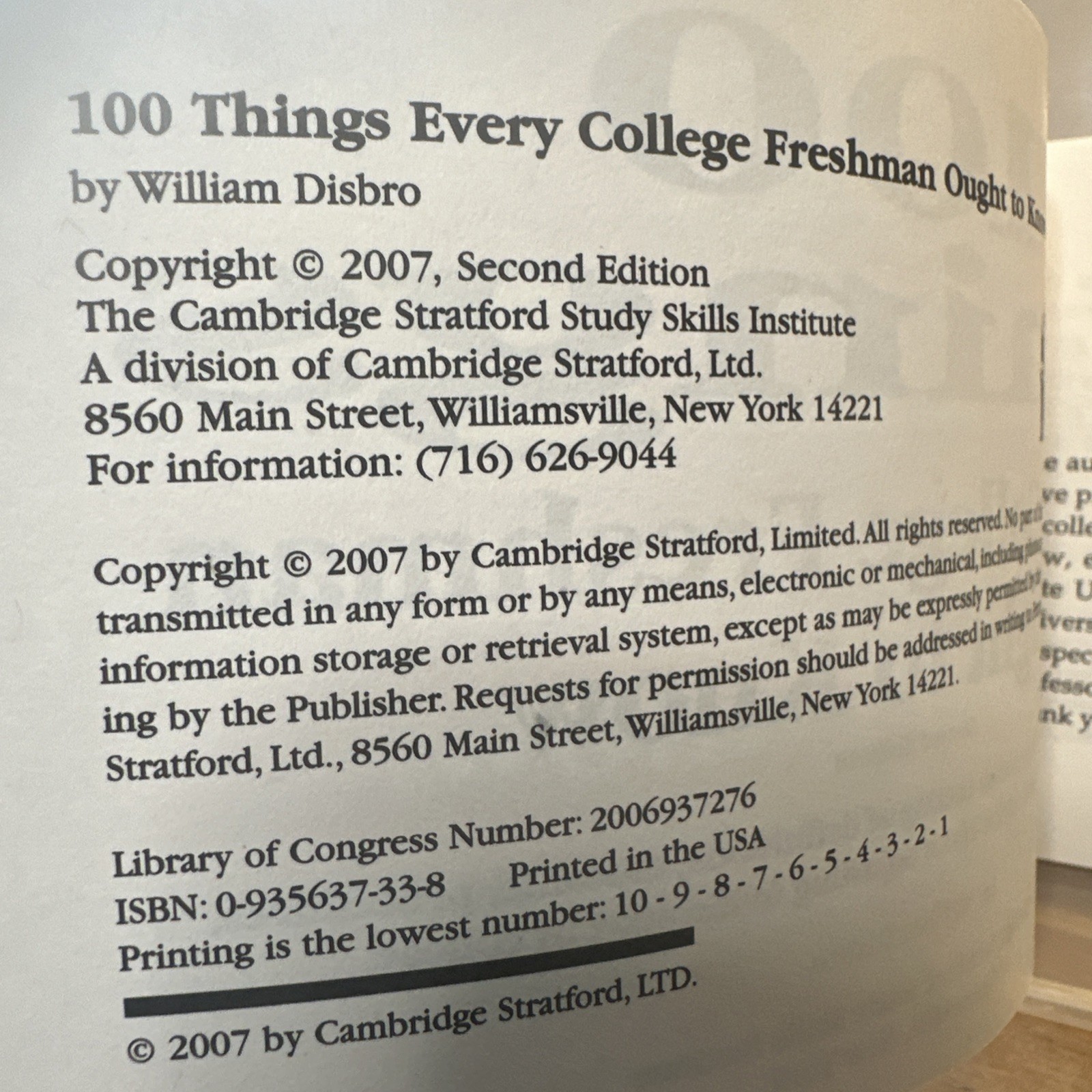 100 Things Every College Freshman Ought to Know 2nd Edition 2007 William Disbro