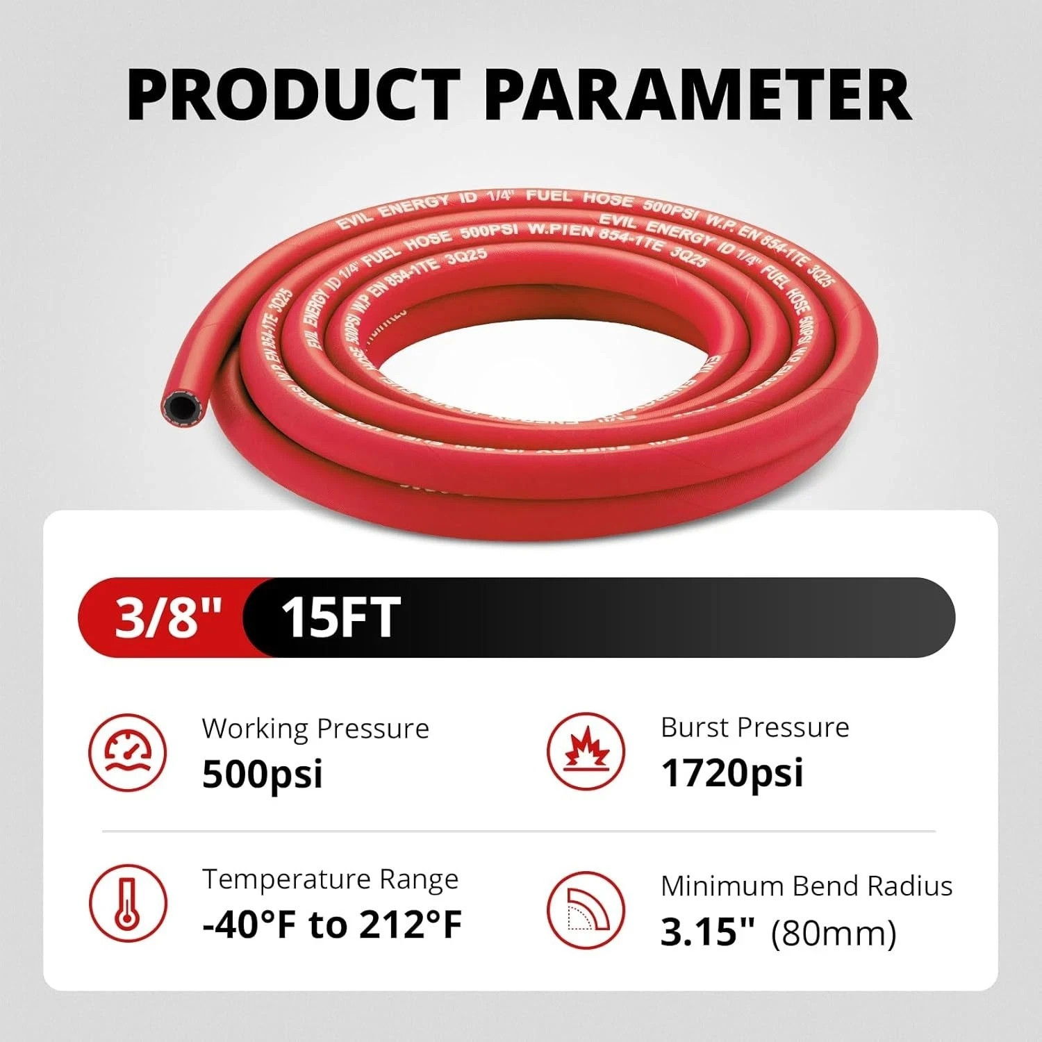 3/8″ High Pressure Fuel Line Hose 15FT 500PSI E85 for Fuel Systems E