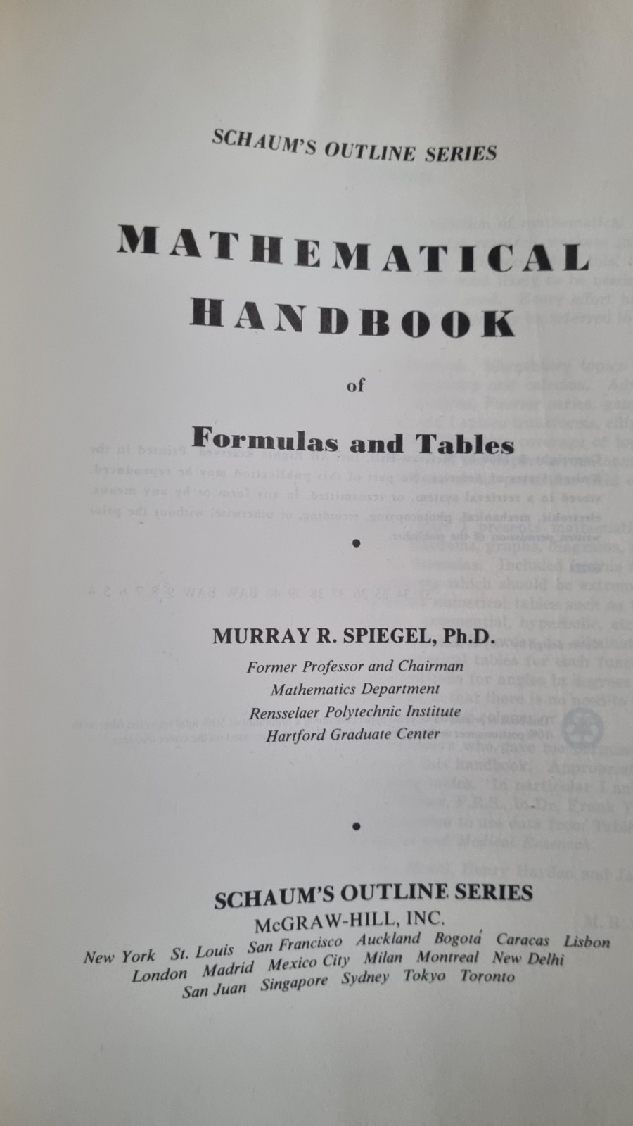 Schaum’s Outline Ser.: Mathematical Handbook of Formulas and Tables by Murray R.