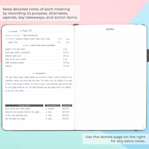 Meeting Notebook Organizer – A5 Notepad for Project Management & Action Items, G