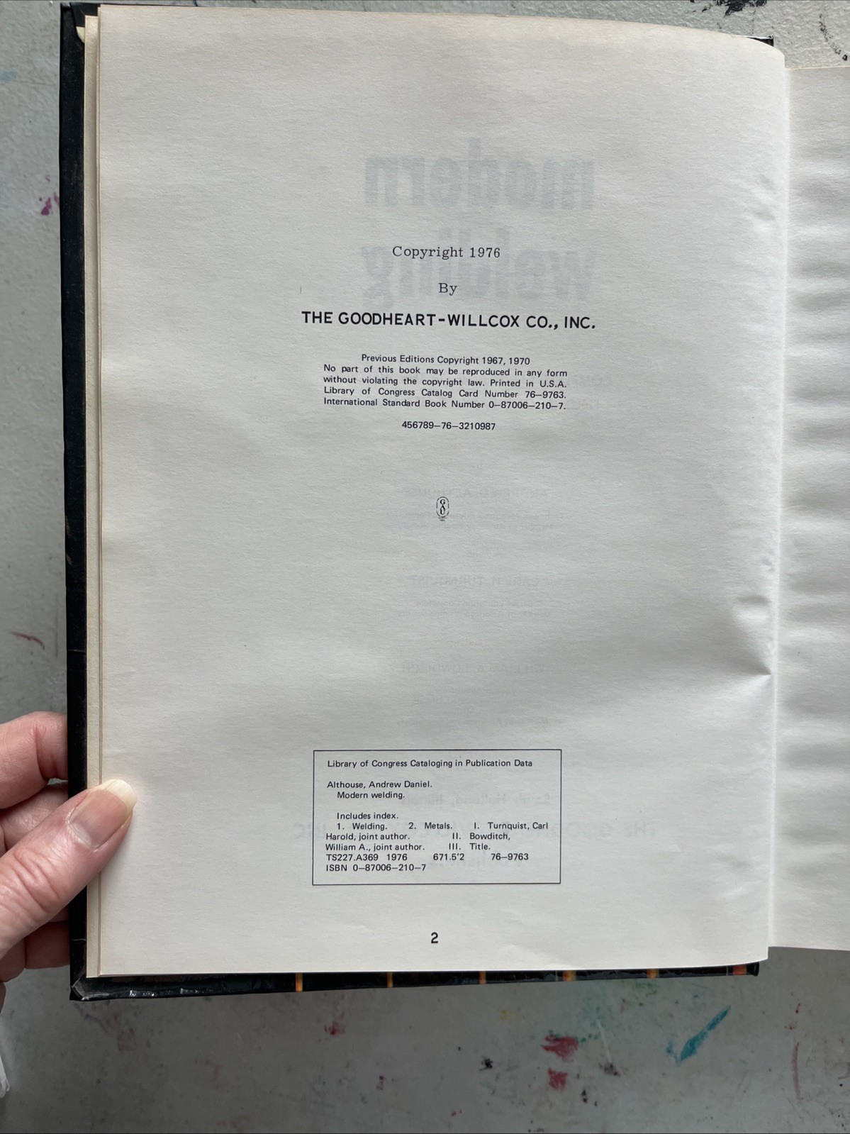 1976 Modern Welding Carl H Turnquist Mark A Bowditch Andrew D Althouse Textbook