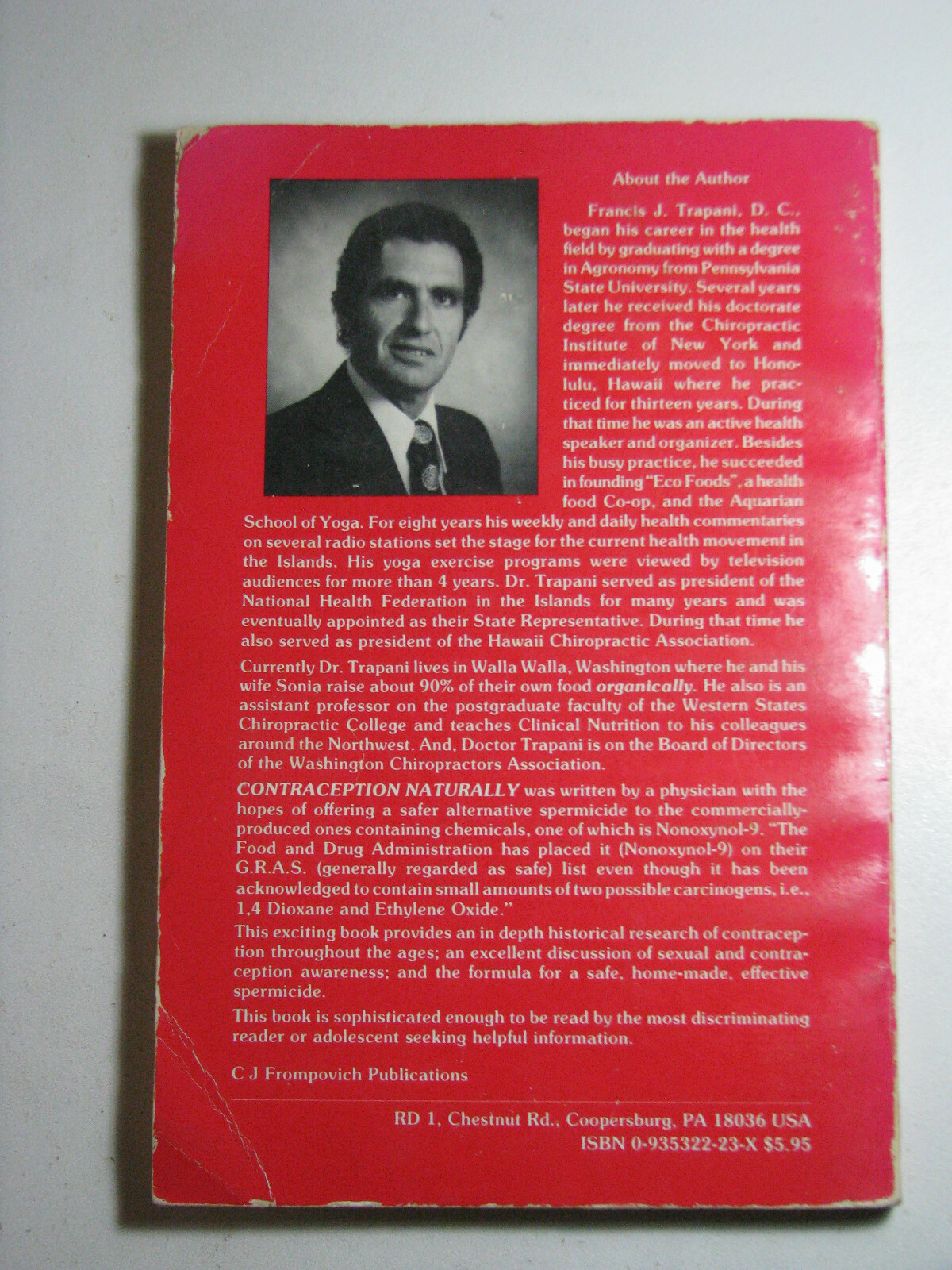 CONTRACEPTION NATURALLY! by Dr Francis J Trapani 1984 Paperback Self-Help Guide