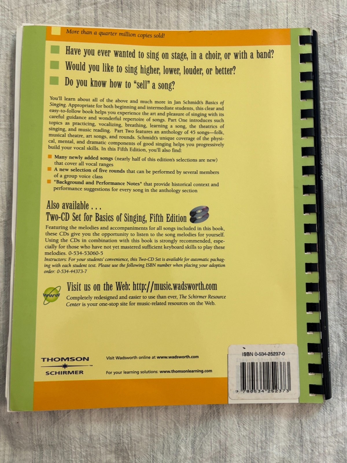 Basics of Singing By Jan Schmidt 2003 5th Edition Spiral Bound
