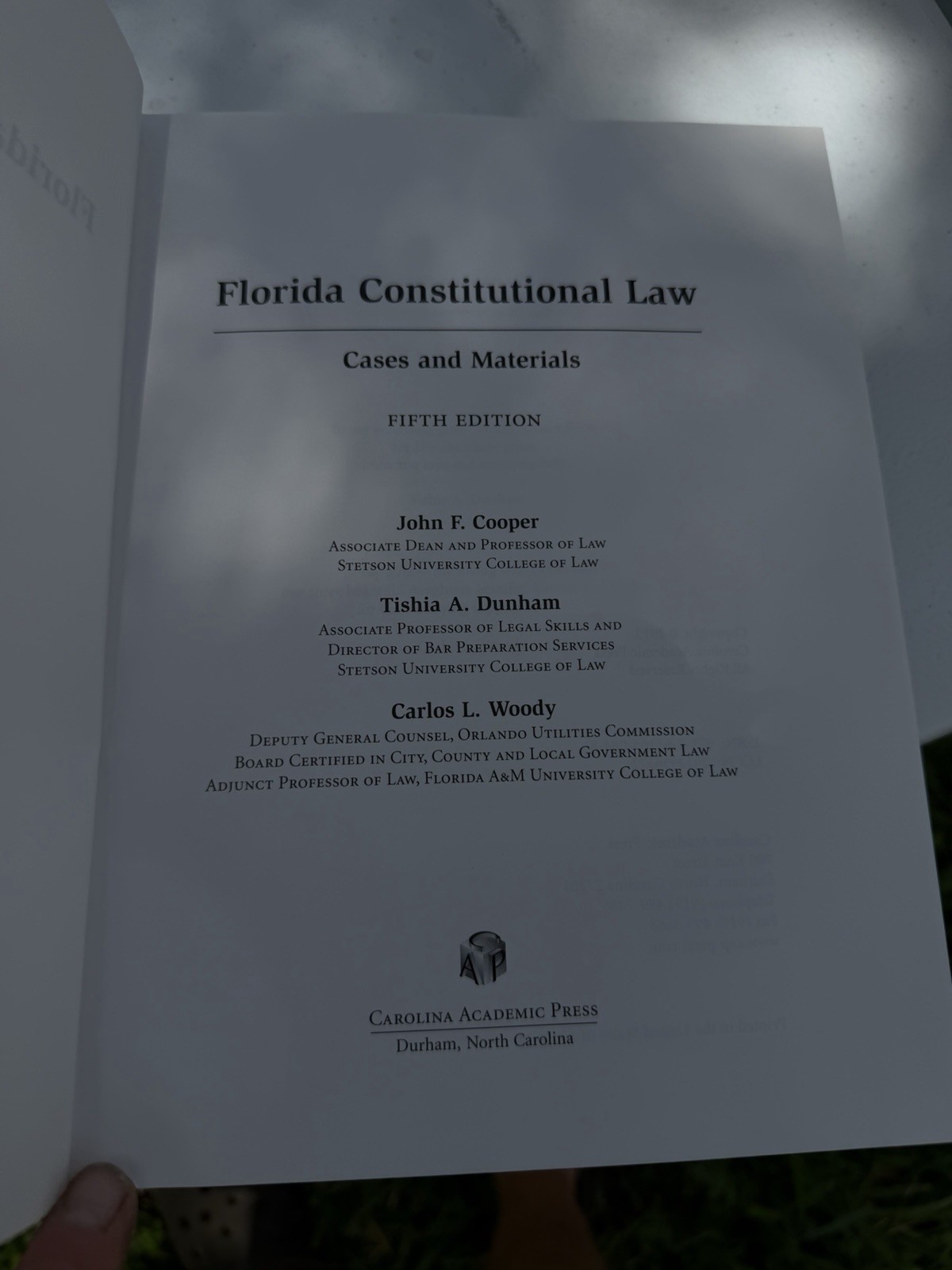 Carolina Academic Press Florida Constitutional Law 5th Ed Hardcover Cooper