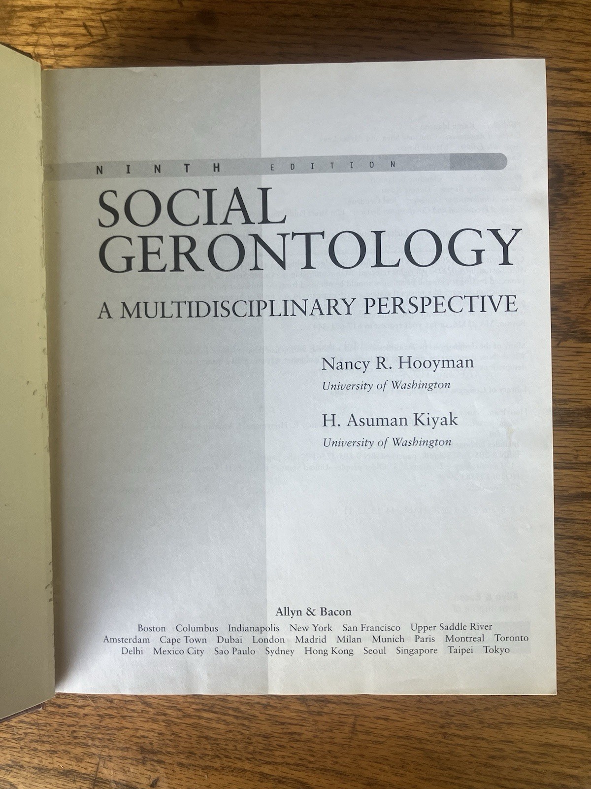 Social Gerontology 9th Ed Hardcover Hooyman Kiyak Allyn & Bacon 2011