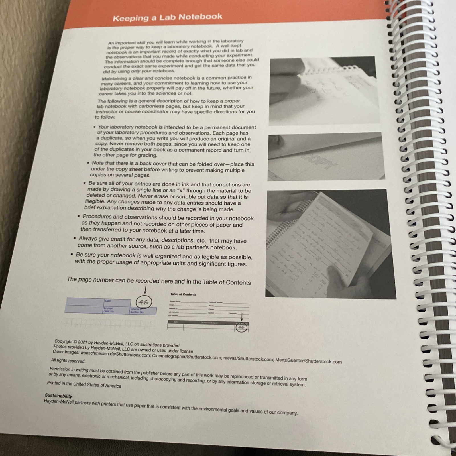 Hayden-McNeil Student Lab Notebook Chemistry 100 Duplicate Sets Spiral Bound