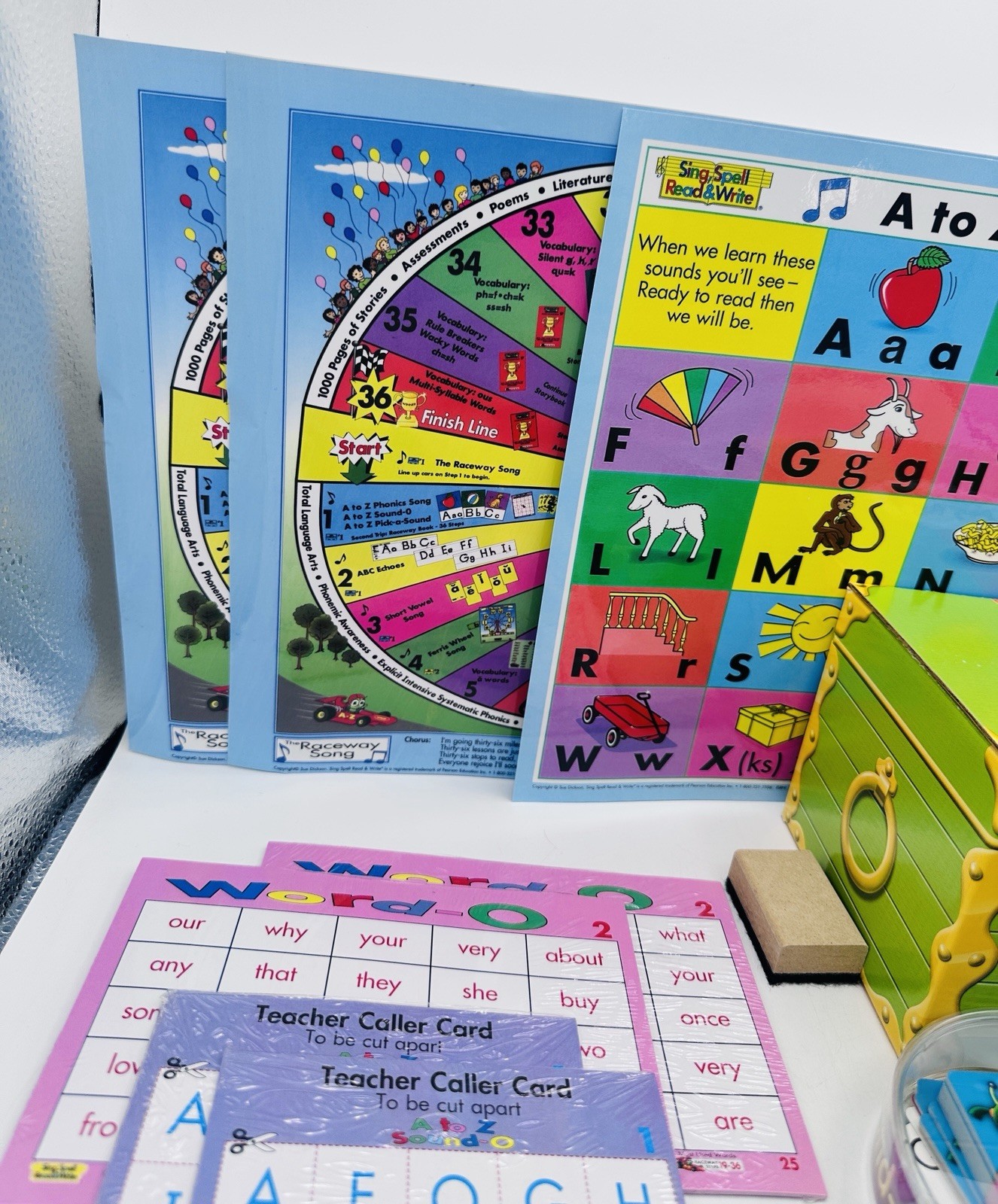 Sing Spell Read & Write, Games, Mats, Cards, Chest & Rare Vinyl Cars, Very Good