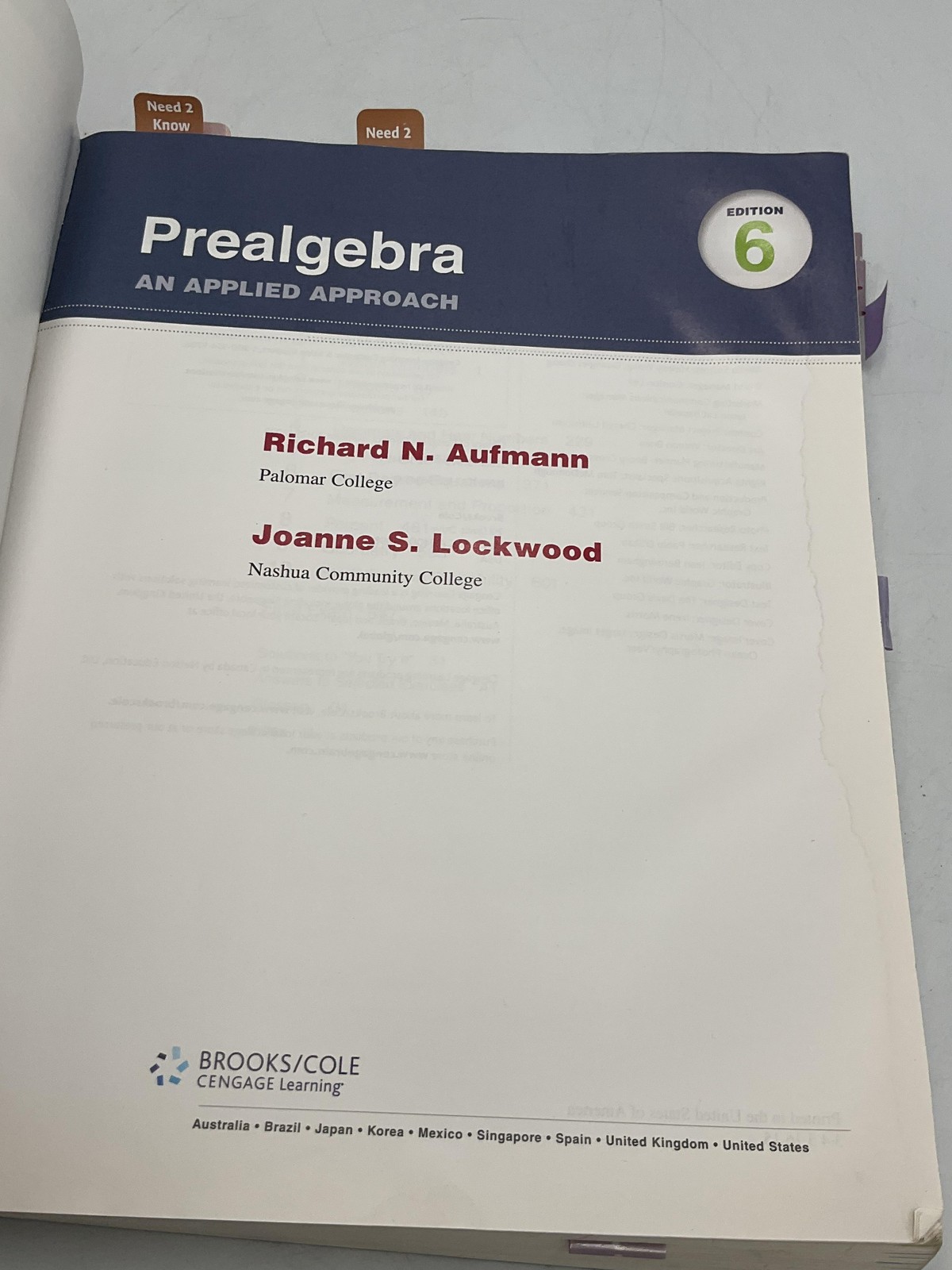Prealgebra Applied Approach 6th Ed Aufmann Lockwood Brooks Cole PB 2014 USA Math