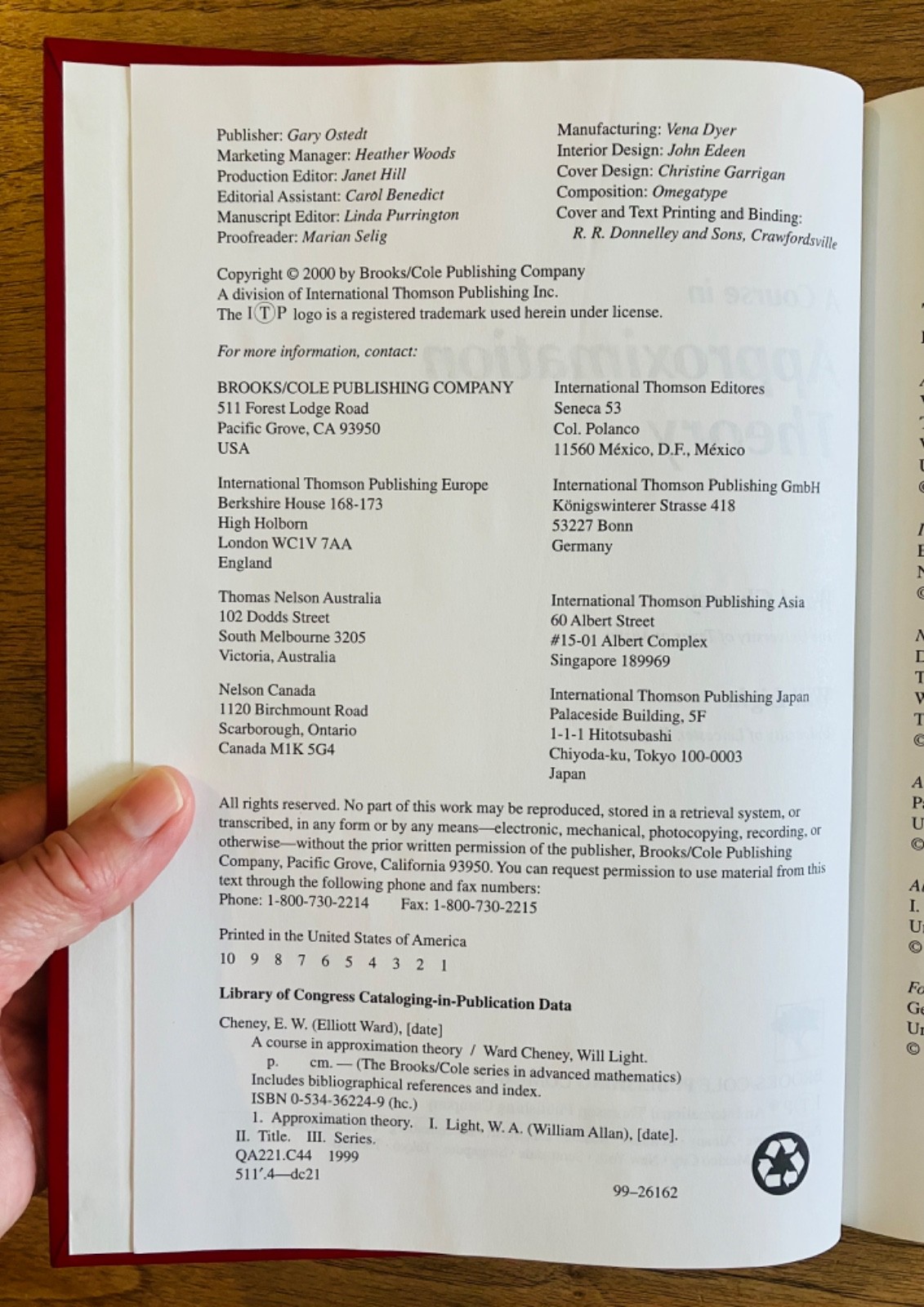 Brooks/Cole Ser. in Adv Math: Course in Approximation Theory by Cheney & Light