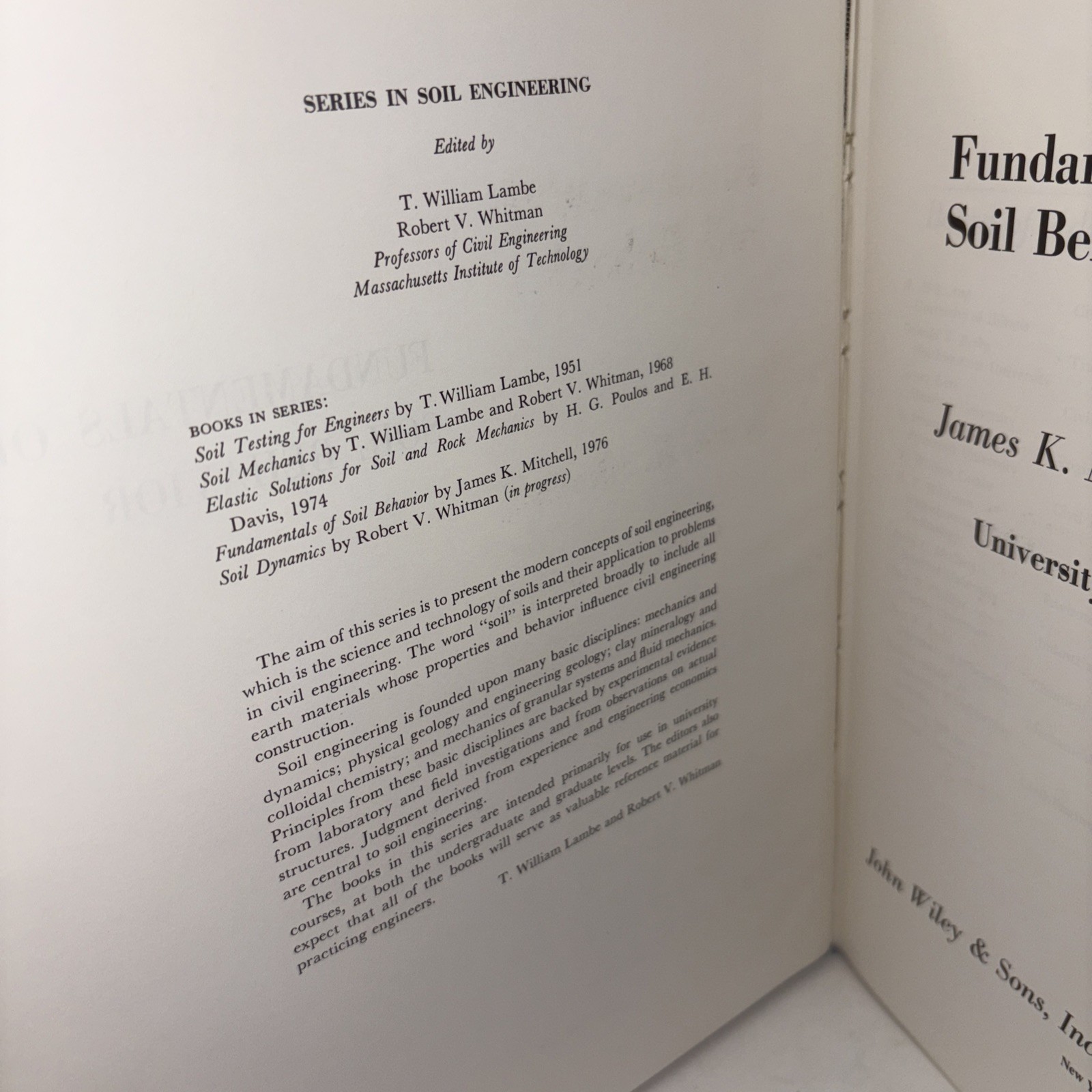 Fundamentals of Soil Behavior by Mitchell, James K. SERIES IN SOIL ENGINEERING