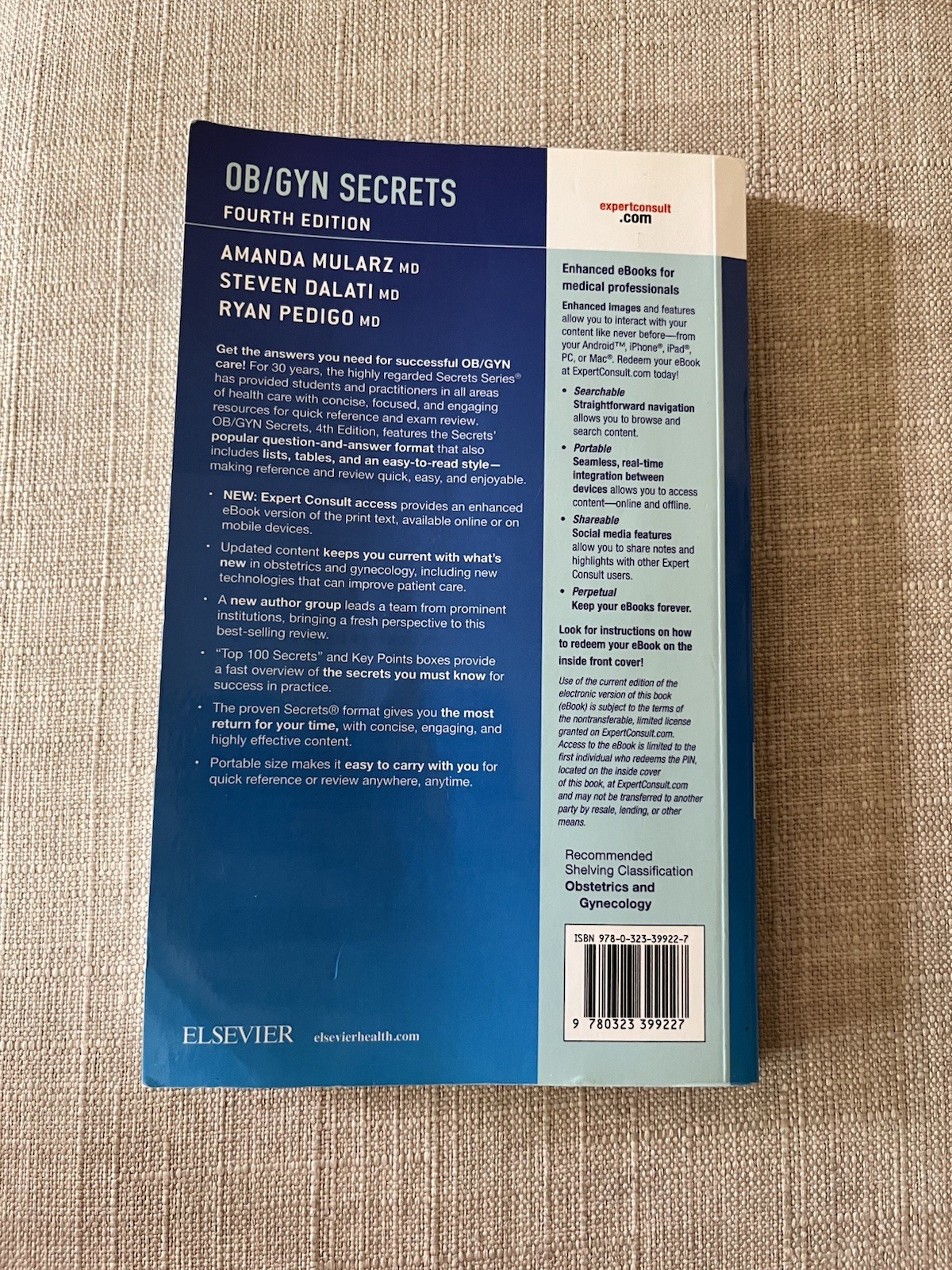 Elsevier OB/GYN Secrets 4th Ed Paperback 2016 Mularz Dalati Pedigo