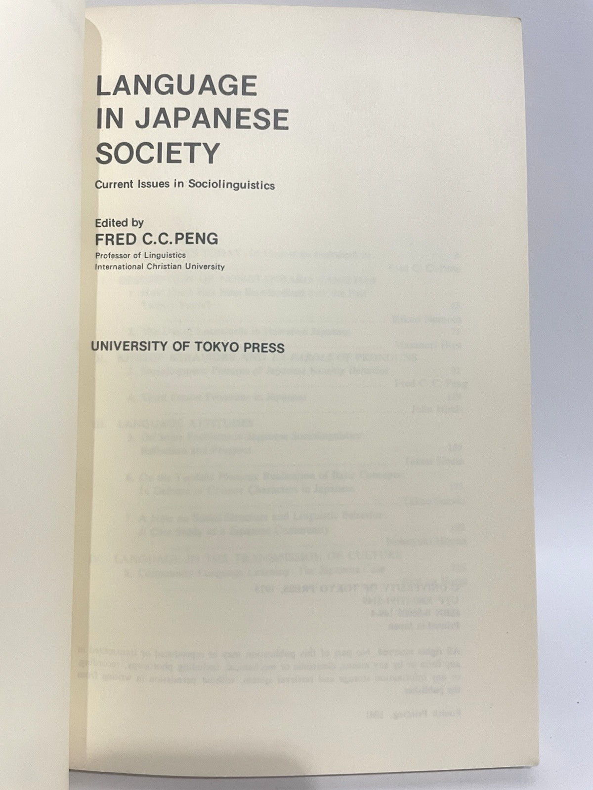 (Rare) Language and Society In Japan: Current Issues In Sociolinguistics. 1981