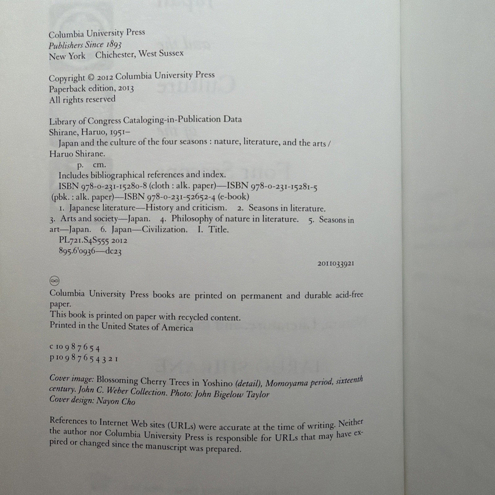 Japan and the Culture of the Four Seasons : Nature, Literature … Haruo Shirane