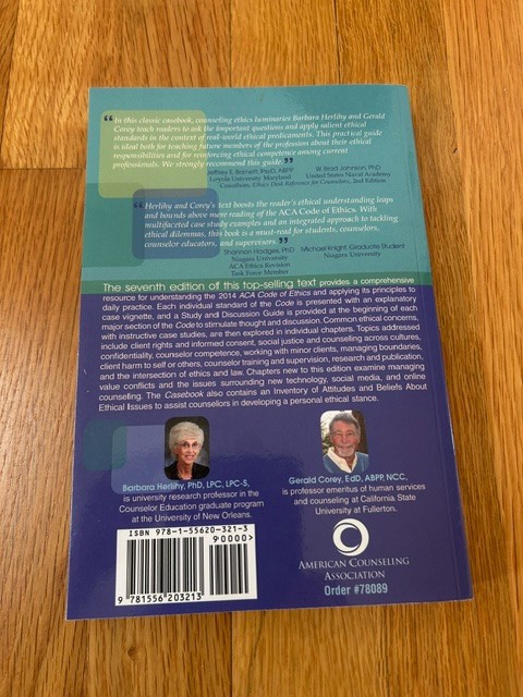 ACA Ethical Standards Casebook 7th Edition by Herlihy, Corey – Paperback -UNREAD