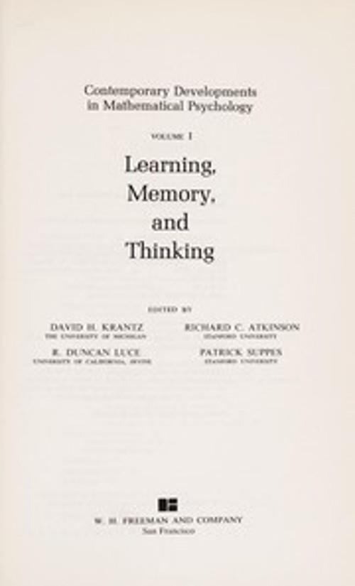 Contemporary Developments in Mathematical Psychology : Measuremen