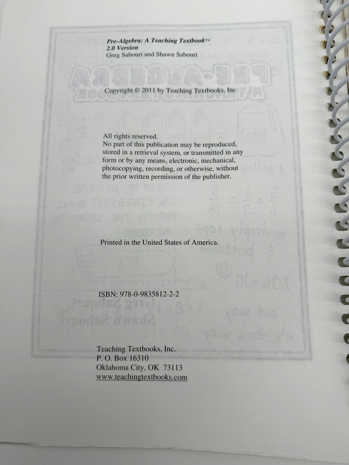 Pre-Algerba A Teaching Textbook by Greg Sabouri with Answer Booklet CD-Rom Set