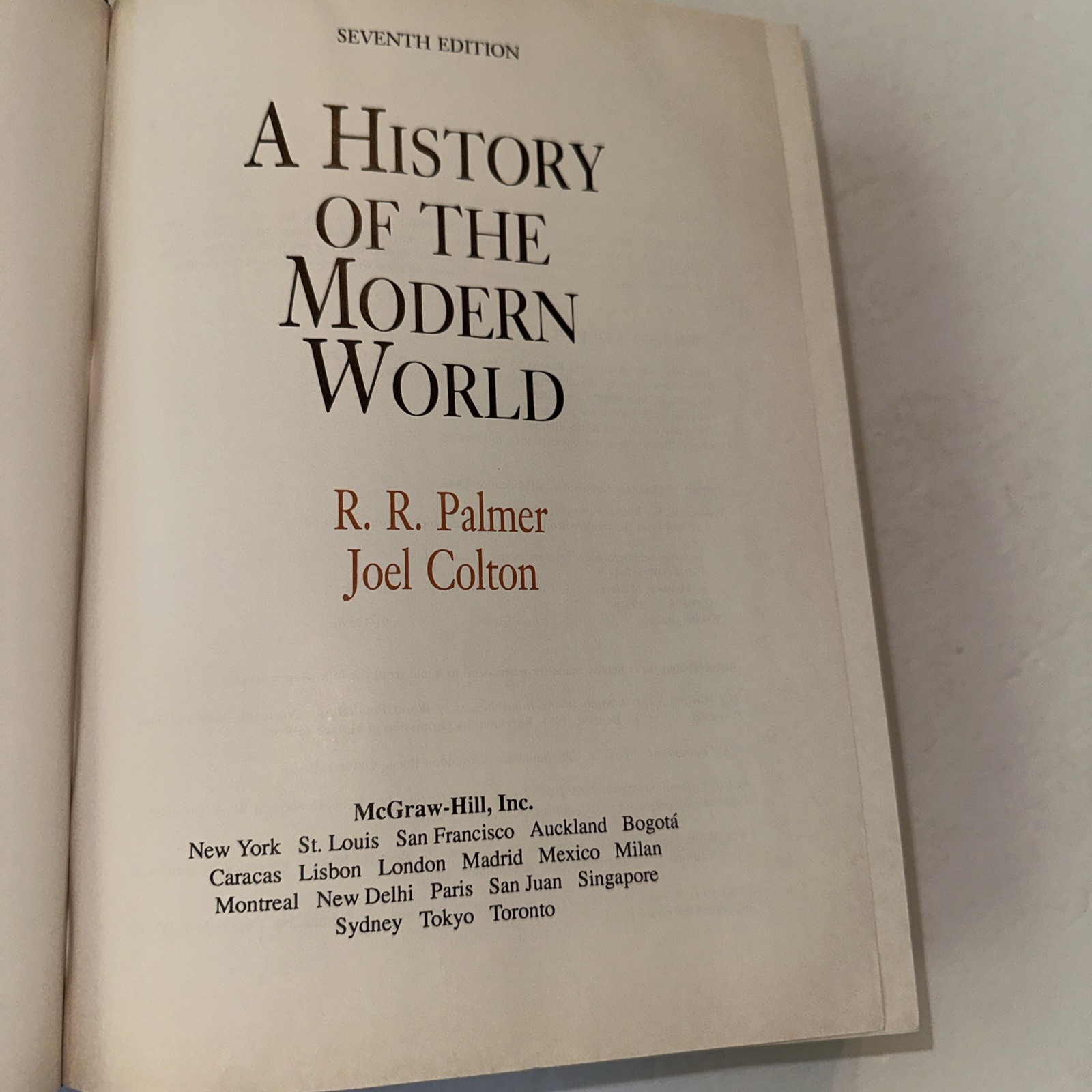 A History of the Modern World RR Palmer Joel Colton 7th Edition 1992 Hardcover