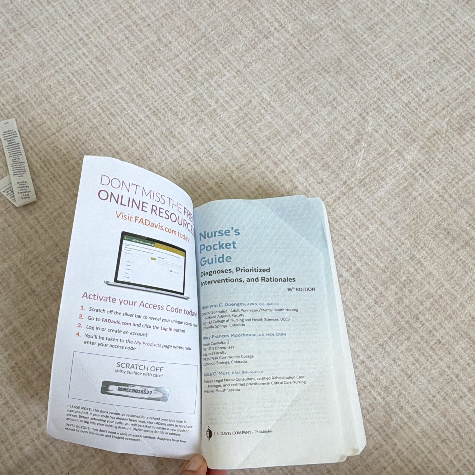F.A. Davis Nurse’s Pocket Guide 16th Ed 2019 Doenges Moorhouse Murr