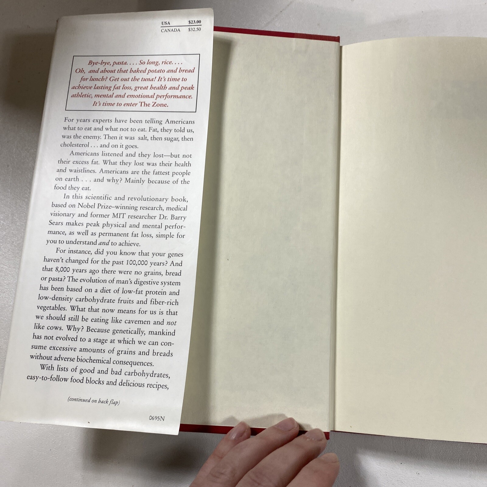 The Zone : A Dietary Road Map – Barry Sears (Dust Jacket, 1995, 1st Edition)