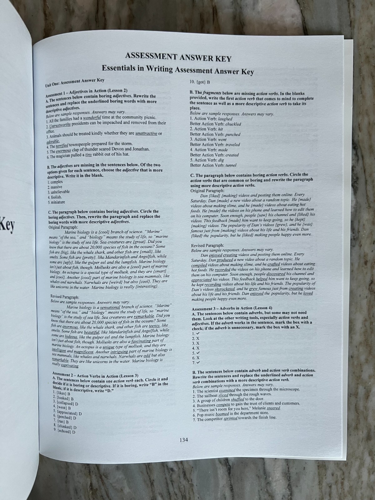 Essentials In Writing Level 7 Assessment Book has Answer Key Homeschool English