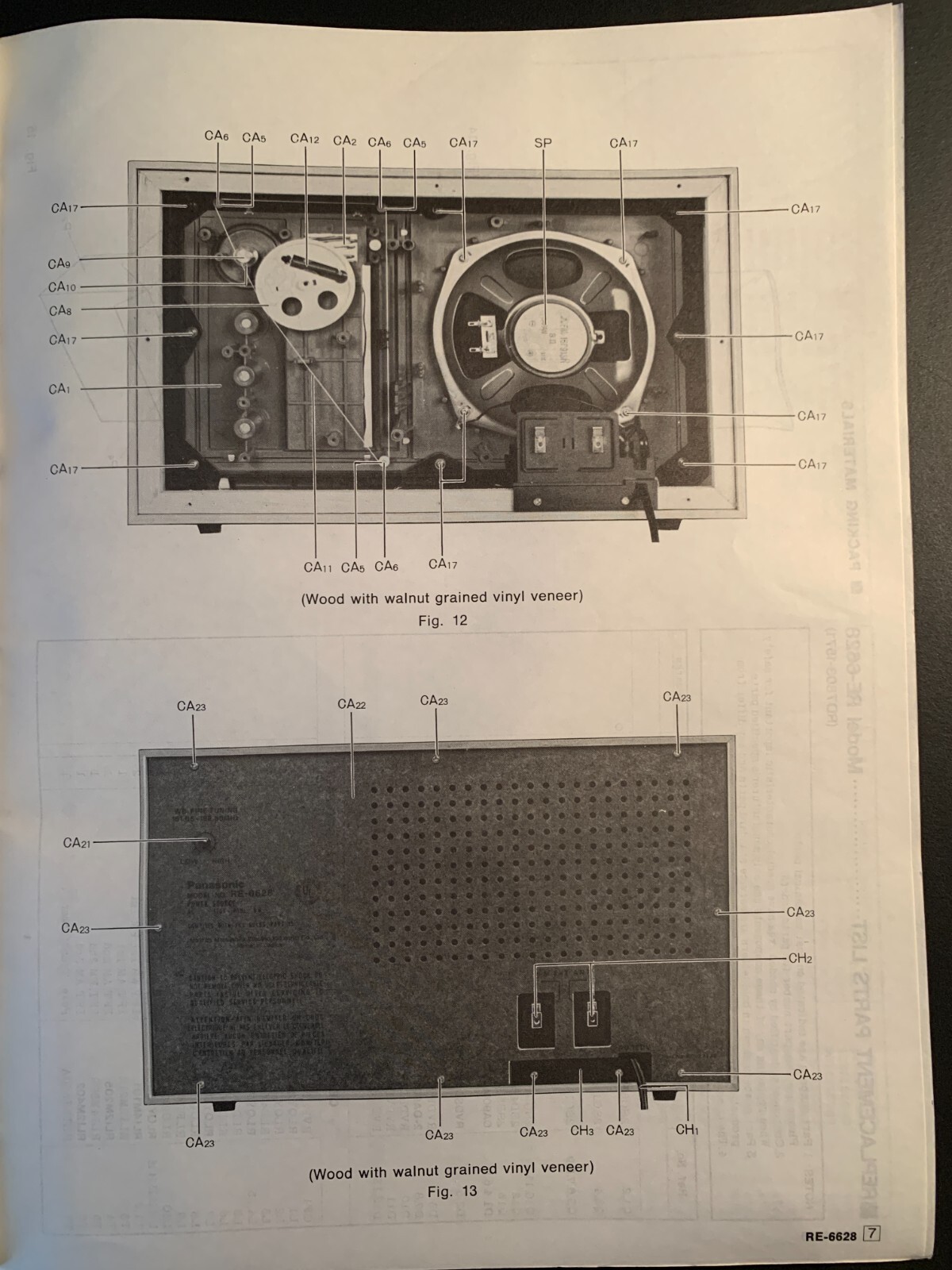 Panasonic RE-6628 FM/AM/WB 3-Band Table Radio ORIGINAL Service Manual 1978