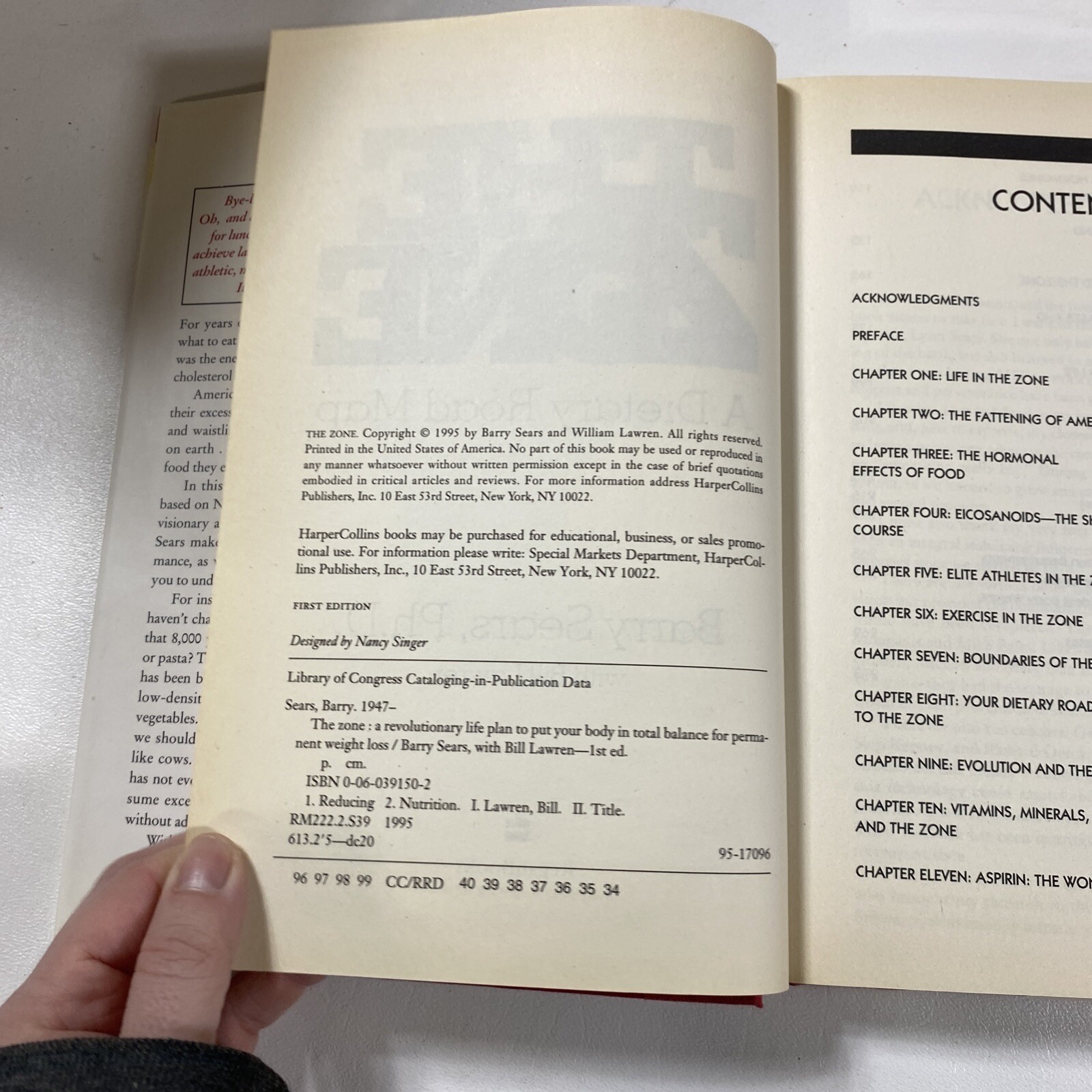The Zone : A Dietary Road Map – Barry Sears (Dust Jacket, 1995, 1st Edition)
