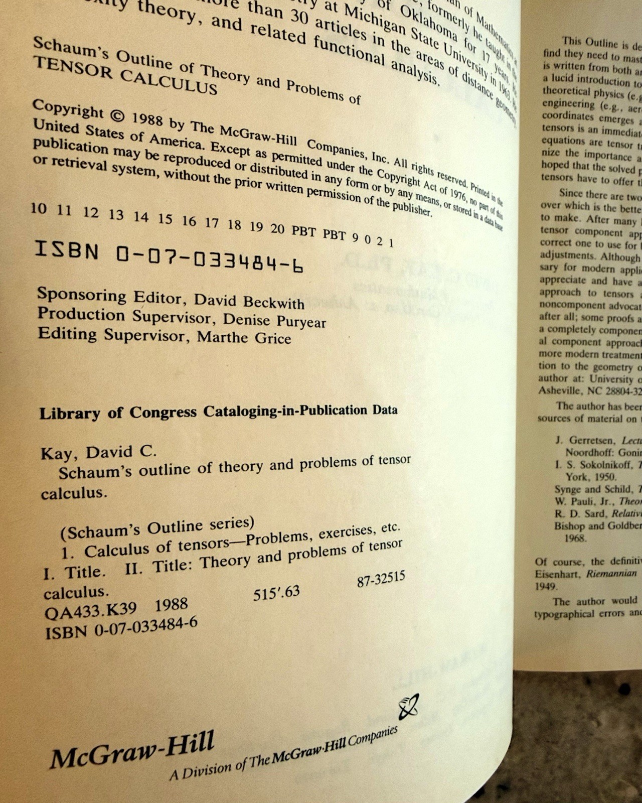 Schaum’s Ser.: Schaum’s Outline of Tensor Calculus by David C. Kay (1988, Trade