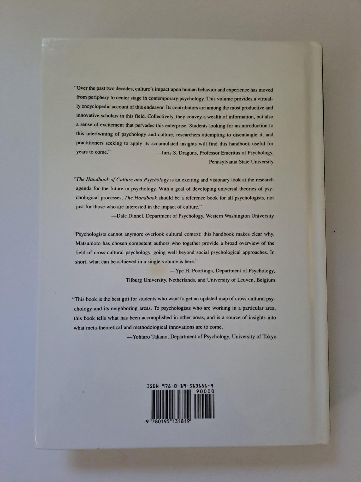 Handbook of Culture and Psychology by David Matsumoto (2001, Hardcover)