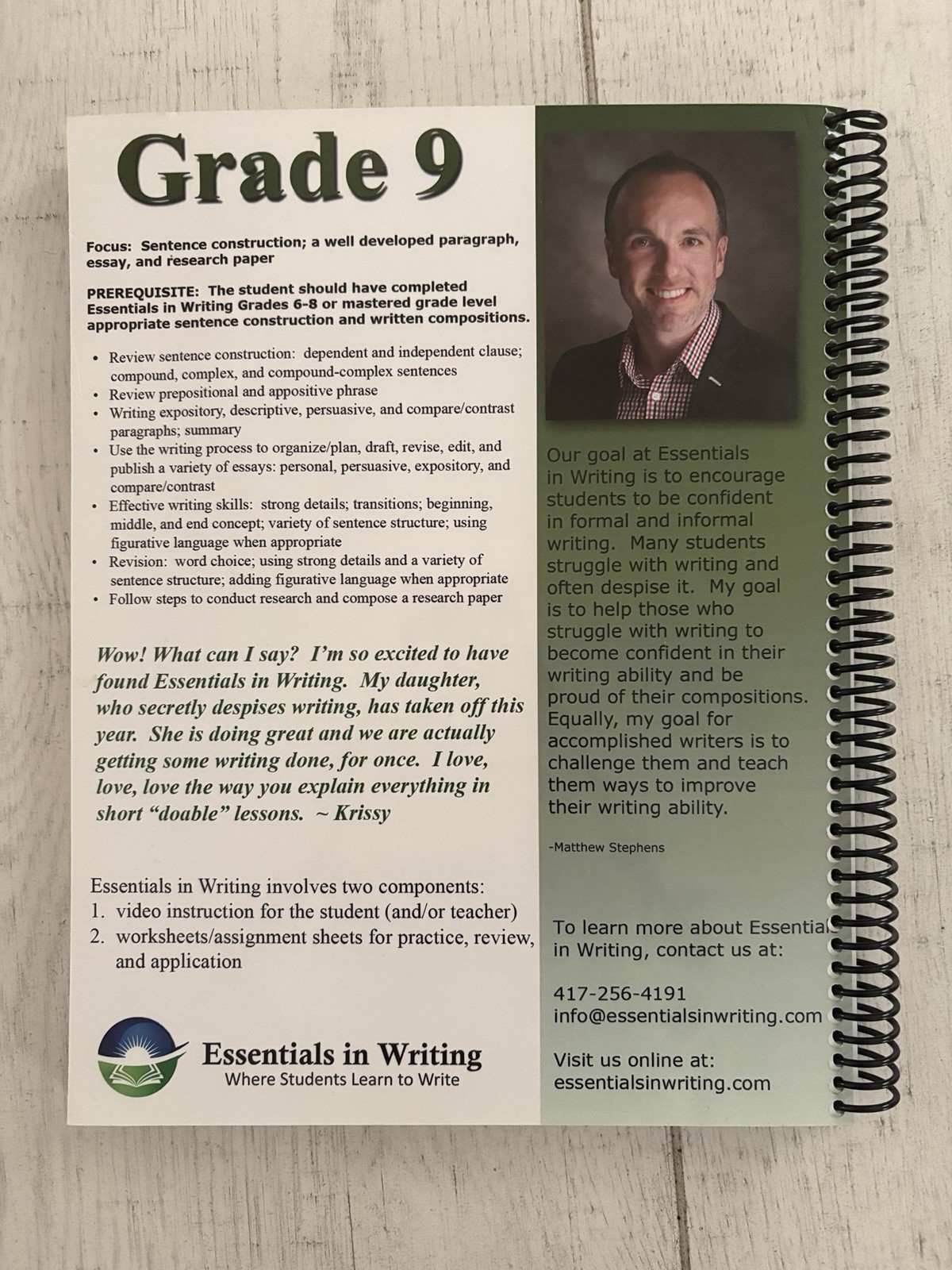 Essentials in Writing Level 9 Spiral Textbook & 3 DVD Set Matthew Stephens