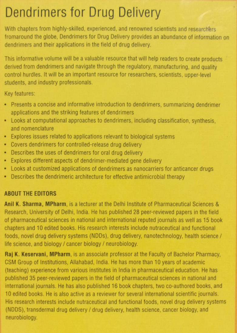 Dendrimers for Drug Delivery~Hardcover~by Raj K. Keservani & Anil K. Sharma~RARE