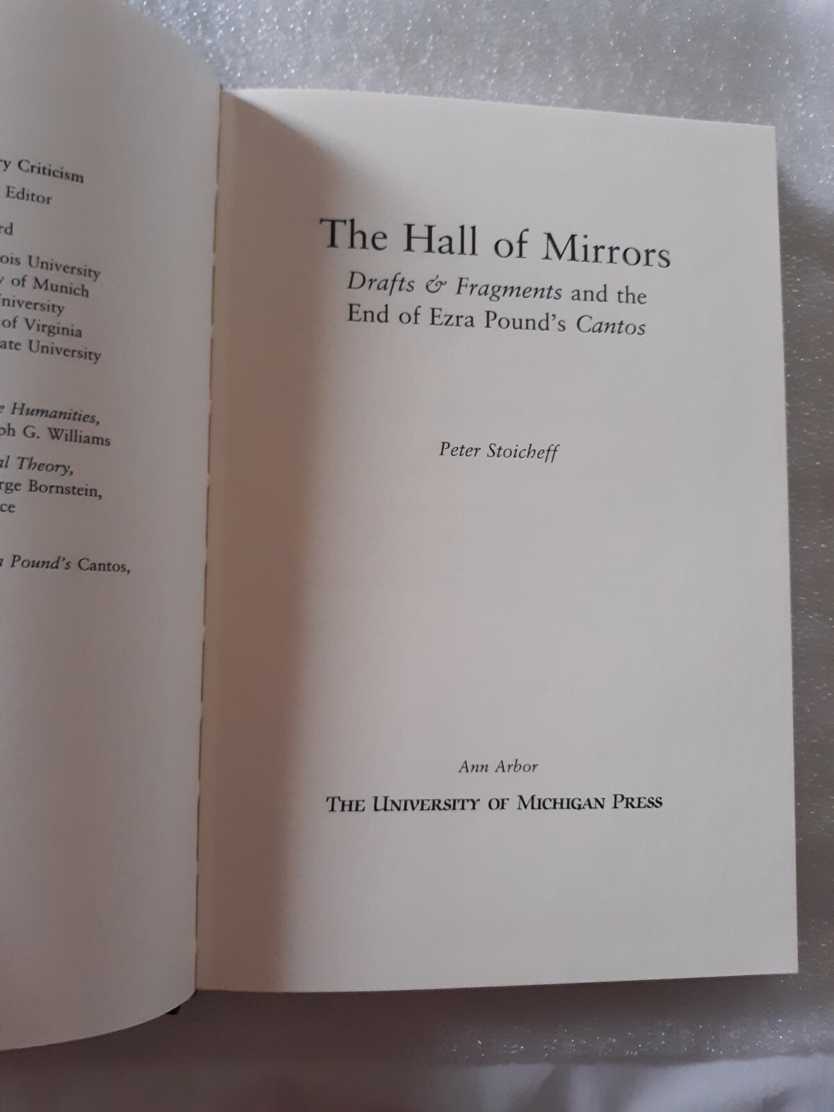 The Hall Of Mirrors, Peter Stoicheff, HCDJ, 1995, 1st Print, Ezra Pound, mh