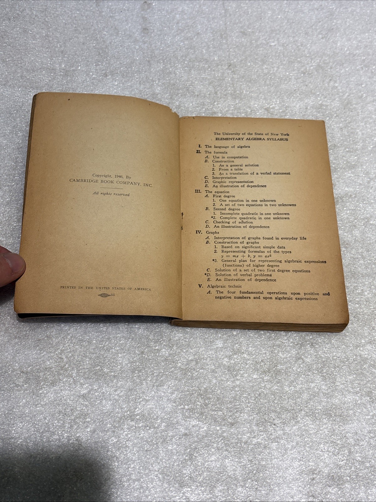 Rare & Vintage Paperback Elementary Algebra 192 Pages 1946 Cambridge Book Co.