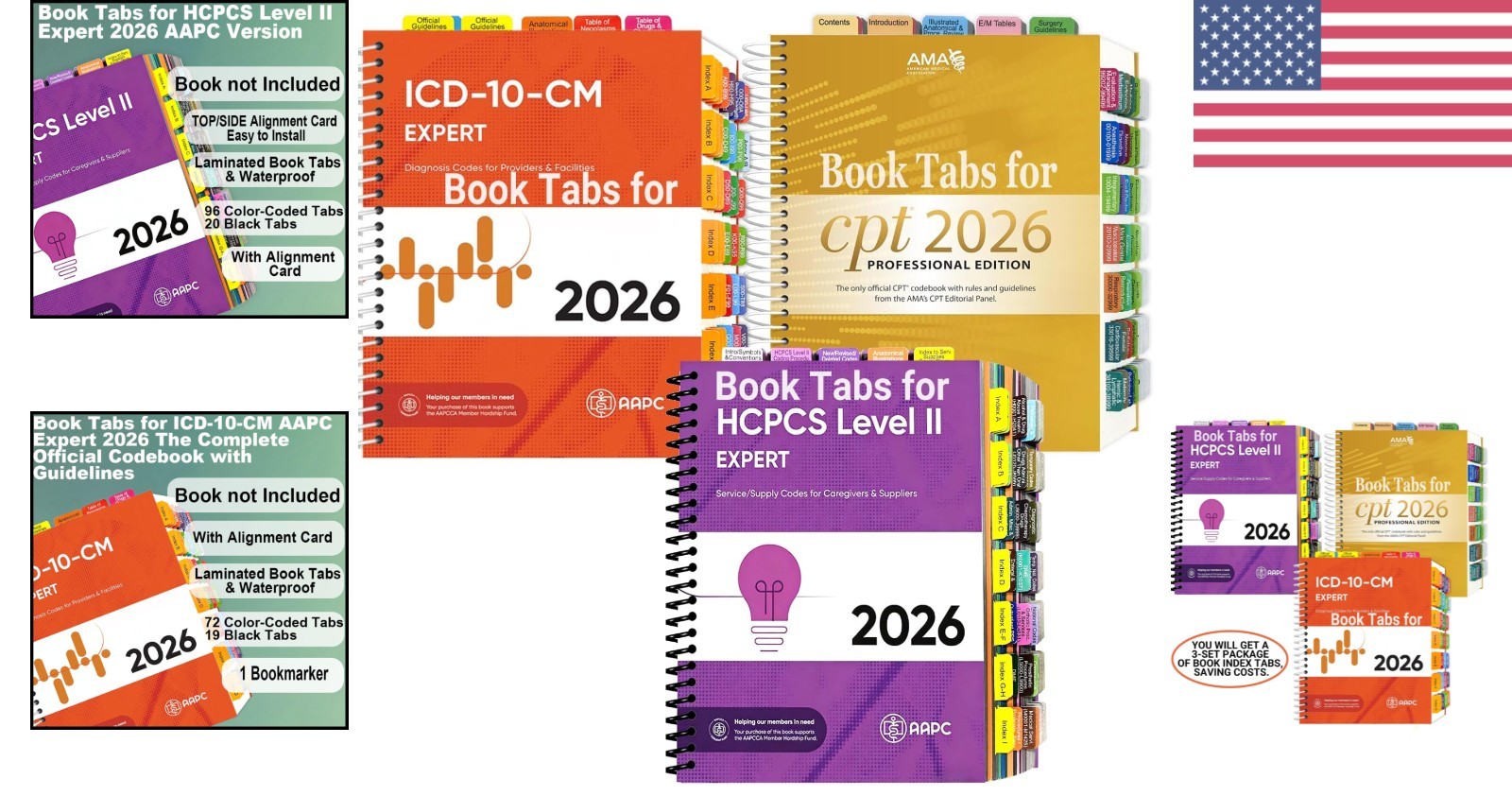 Durable Laminated PVC Medical Coding Tabs for 2026 CPT ICD-10 HCPCS Books
