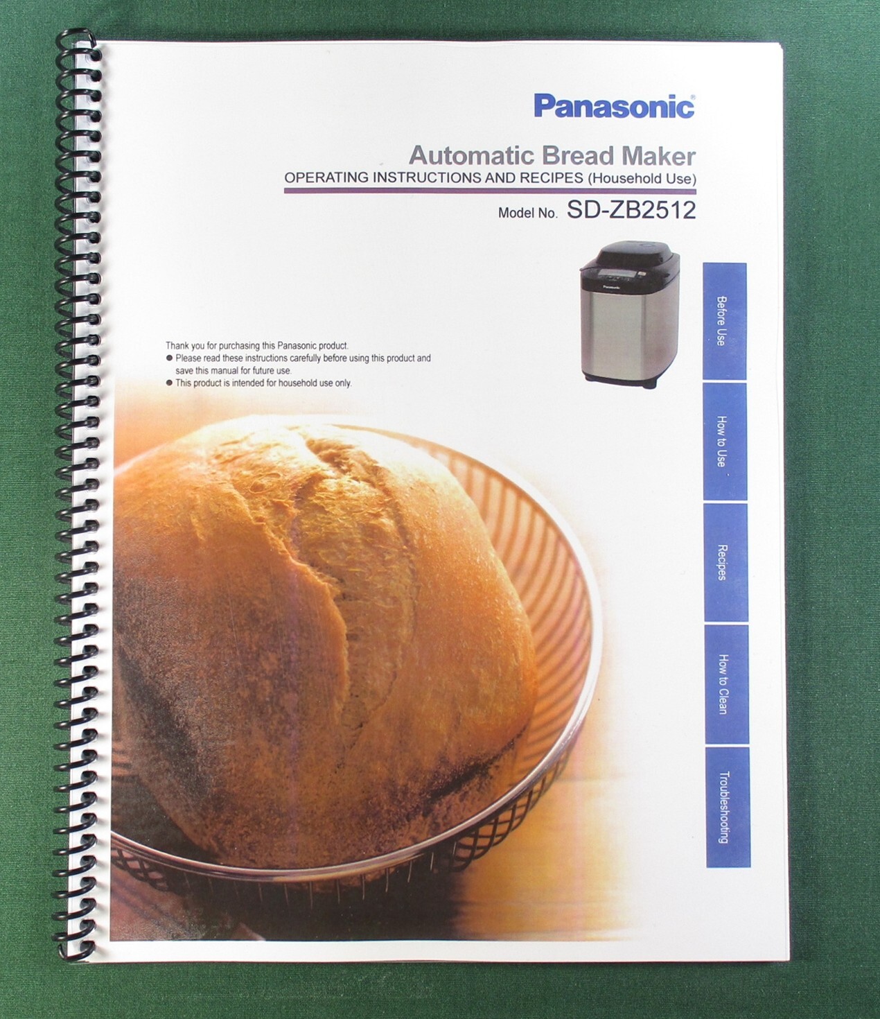 Panasonic SD-ZB2512 Bread Machine Owners Manual Recipes with Protective Covers!