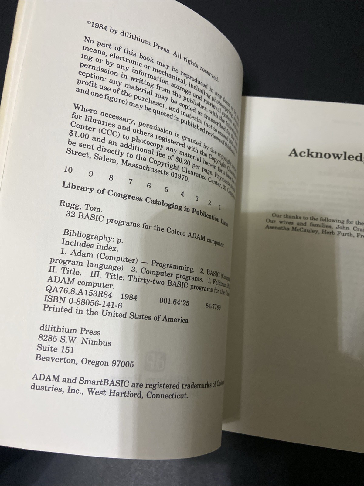32 BASIC Programs For The Coleco Adam, Rugg/Feldman, 1984