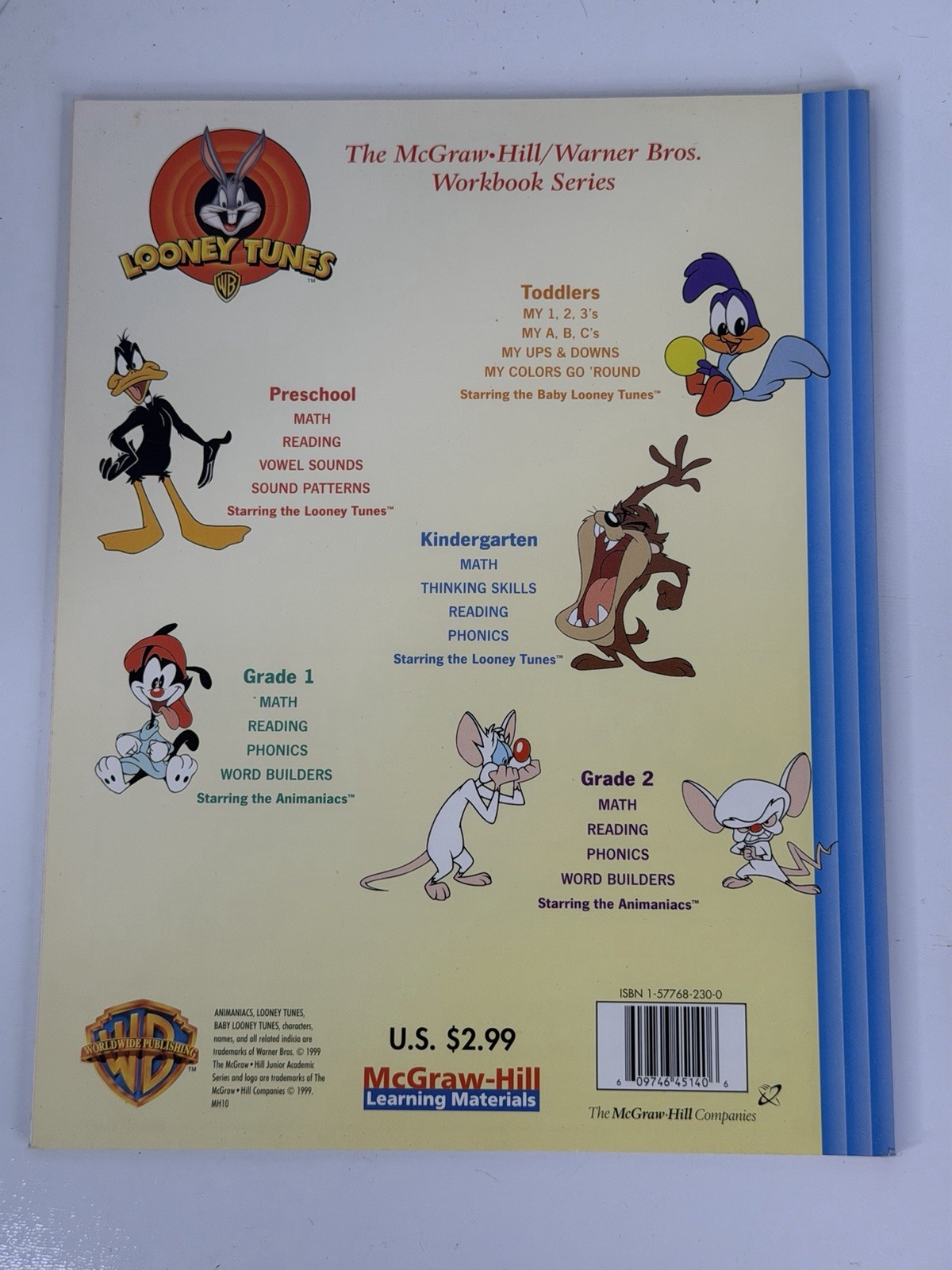 Warner Brothers Thinking Skills Kindergarten Workbook 1999 McGraw Hill New