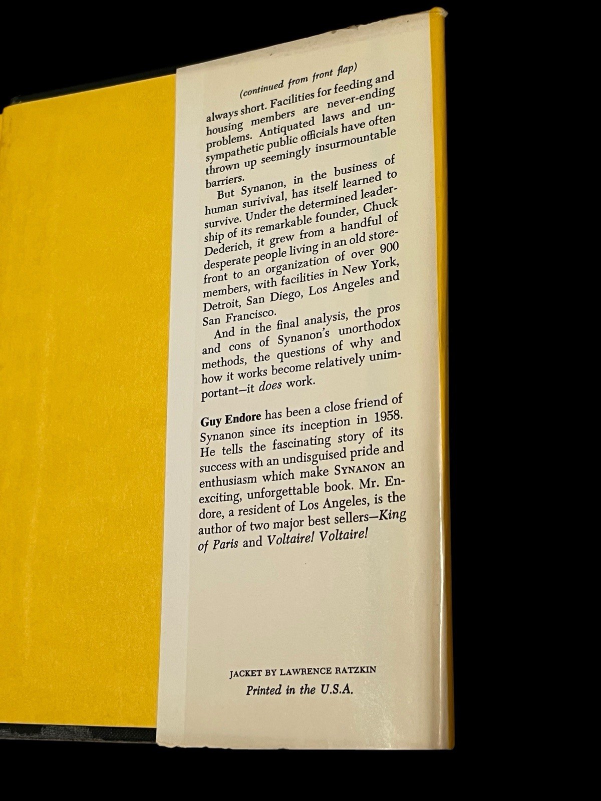 Synanon By Guy Endore Signed 1st HCDJ Controversial Drug Addiction Treatment