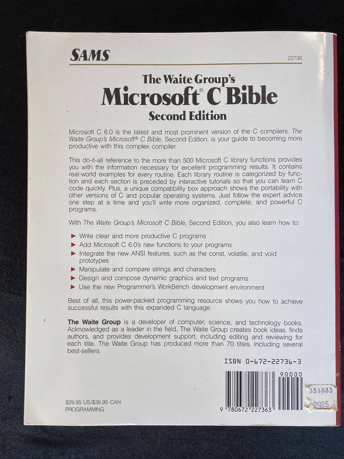 Waite Group’s Microsoft C Bible by Nabajyoti Barkakati (1990, Hardcover)