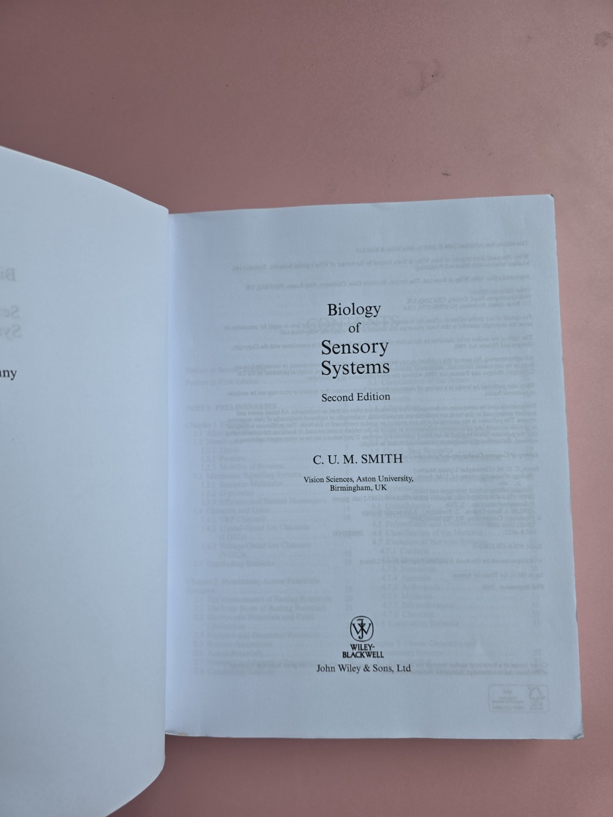 Biology of Sensory Systems 2nd Edition C.U.M. Smith Wiley-Blackwell 2008