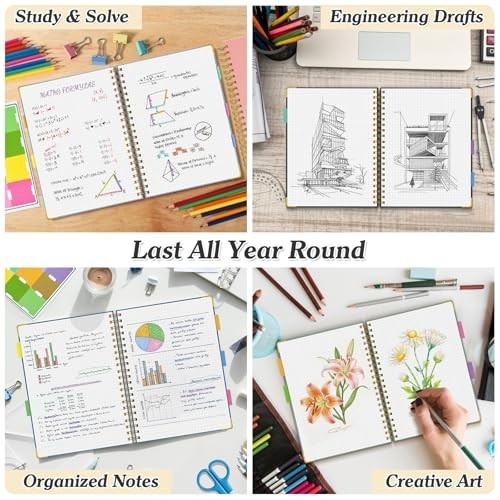 Spiral Graph Paper Notebook A5 – 300 Pages, Thick 100gsm Grid Journal for School