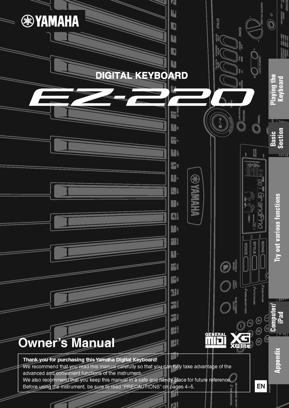 Yamaha EZ-220 Instruction Manual: 60 Pages & Protective Covers!