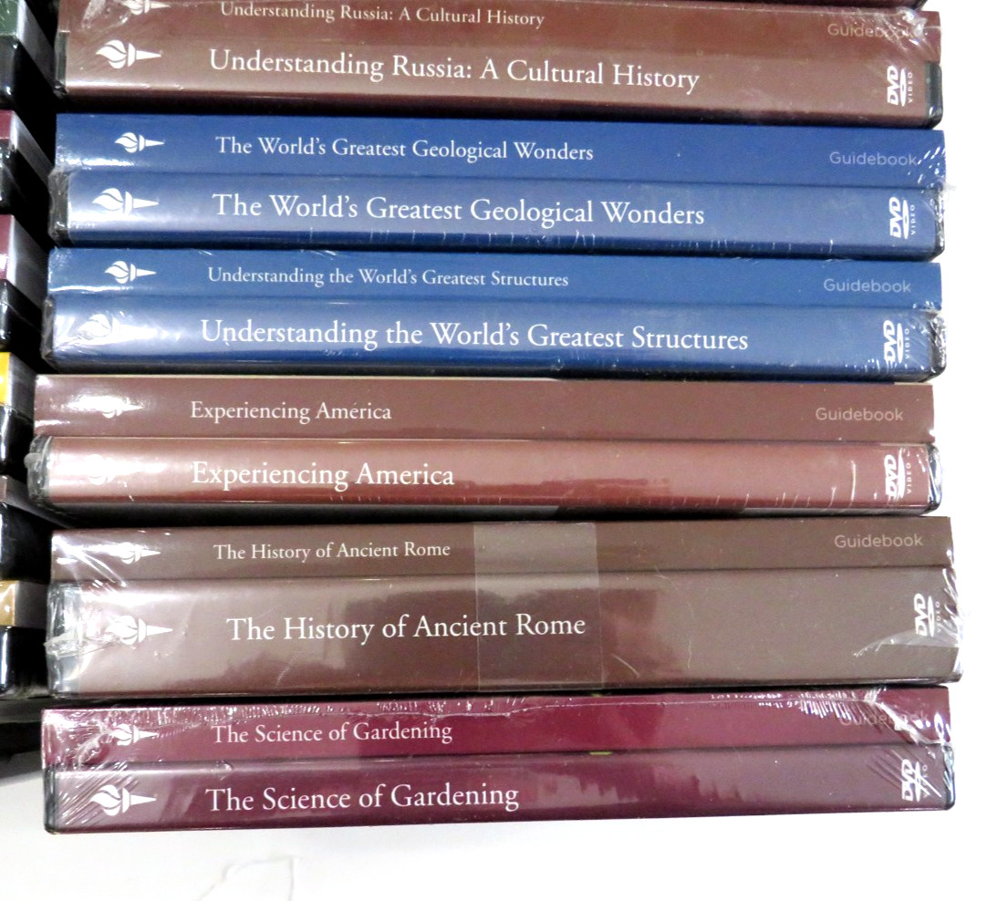 THE GREAT COURSES DVD LOT WITH BOOKS- LARGE GROUPING OF FACTORY SEALED SETS
