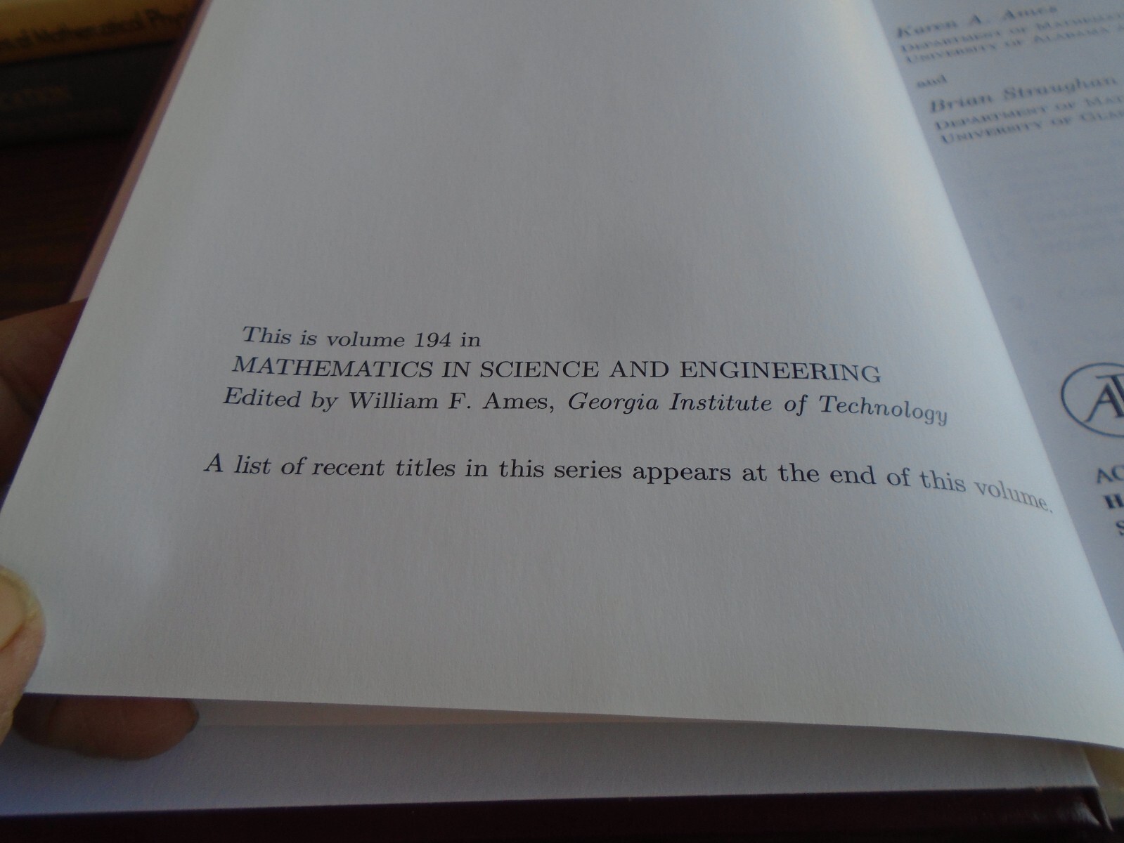 NON-STANDARD AND IMPROPERLY POSED PROBLEMS, VOLUME 194 By K. A. Ames & Brian