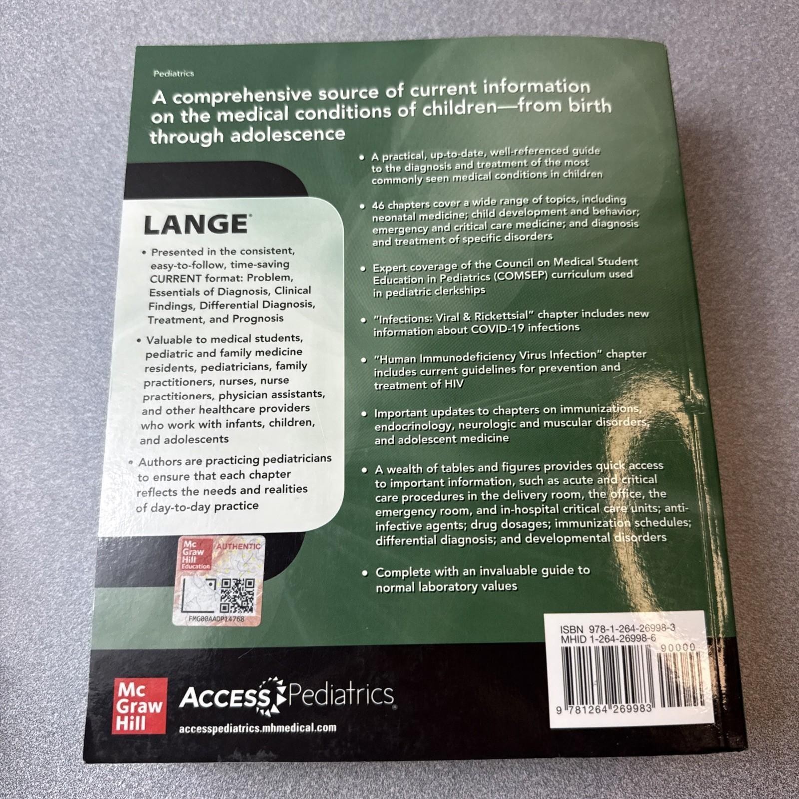 Current Diagnosis & Treatment Pediatrics, 26th Edition Paperback Good