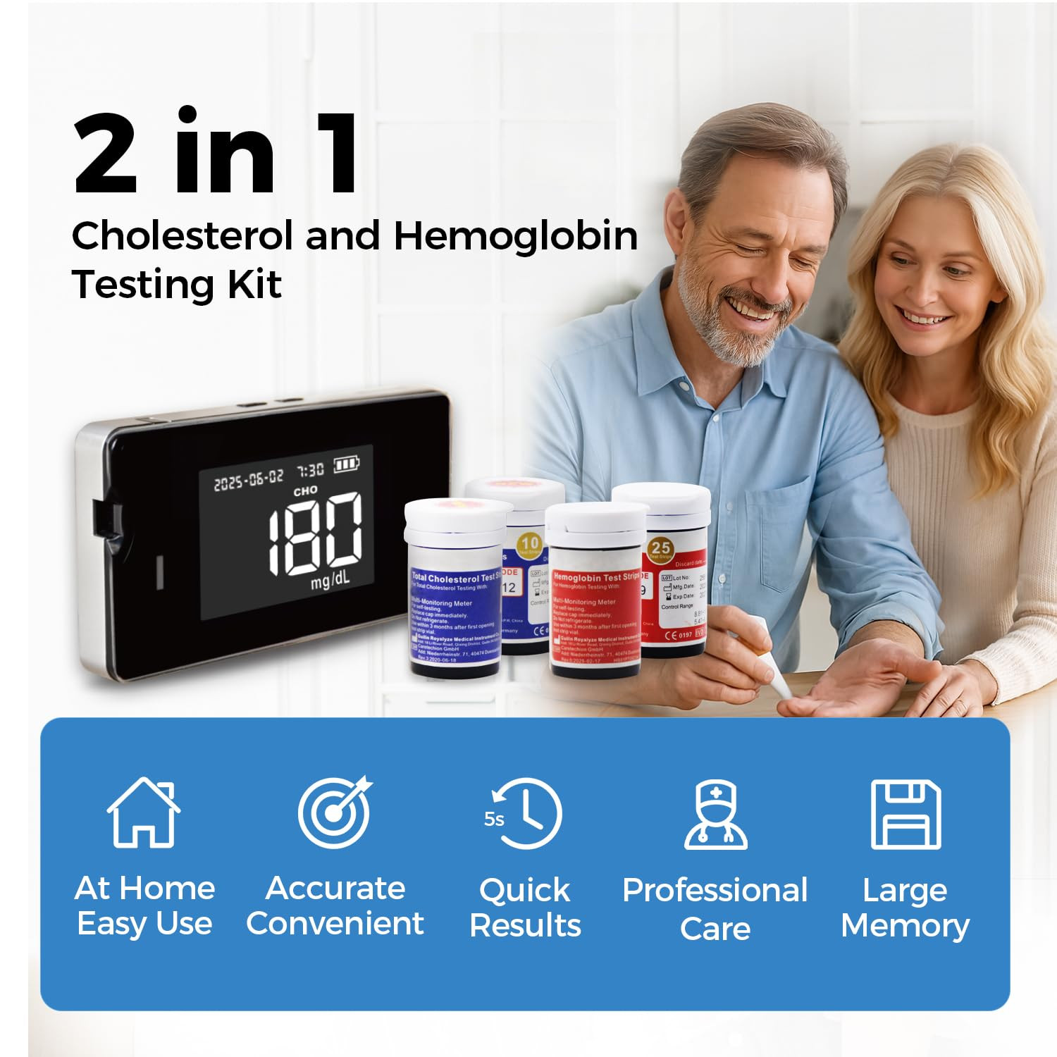 LCLBM-01 2 in 1 Total Cholesterol and Hemoglobin Levels Testing Kit Meter Quick