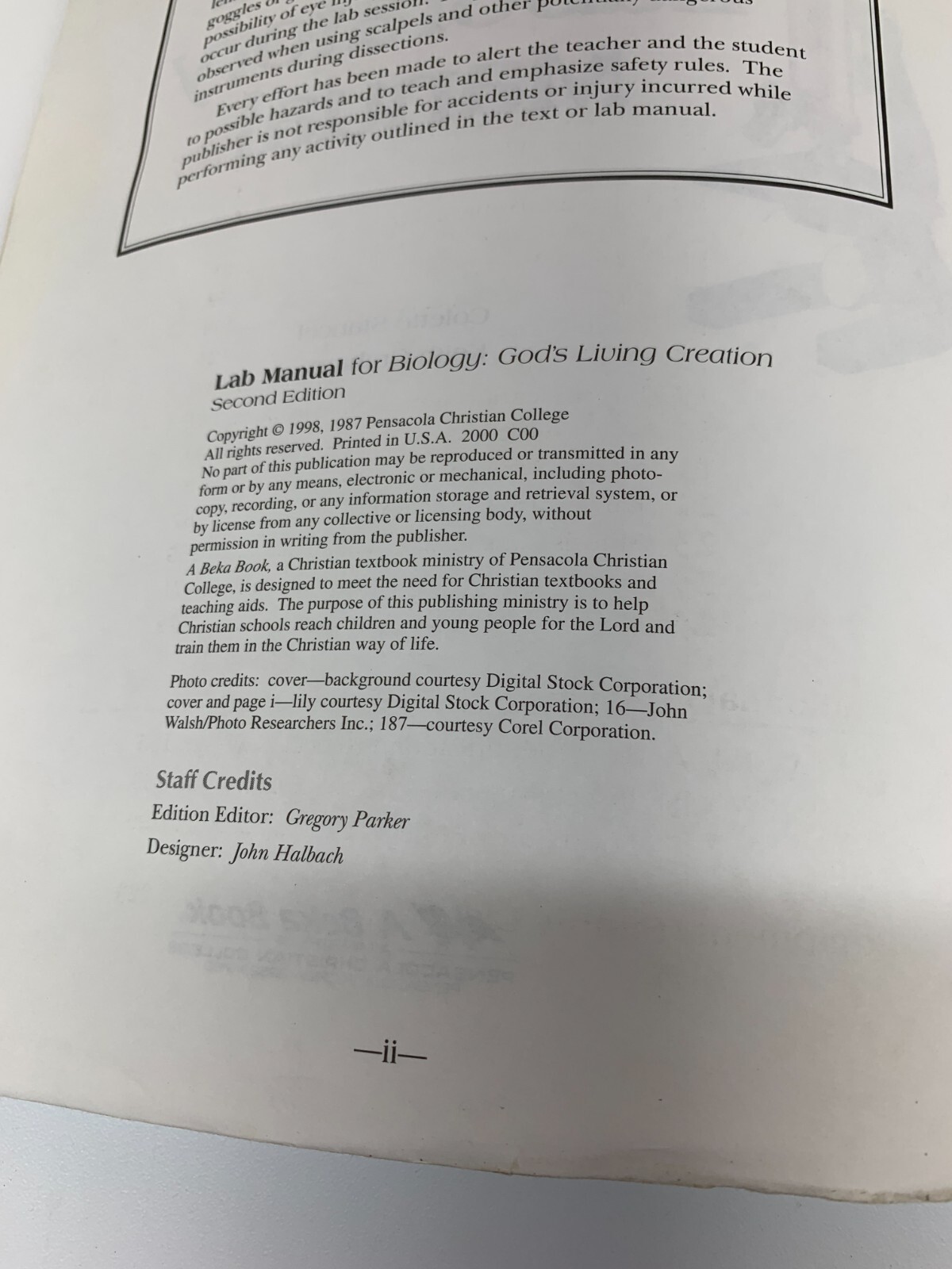 A Beka Book 10 Gr. Biology Field and Laboratory Manual 2nd Edition Homeschool