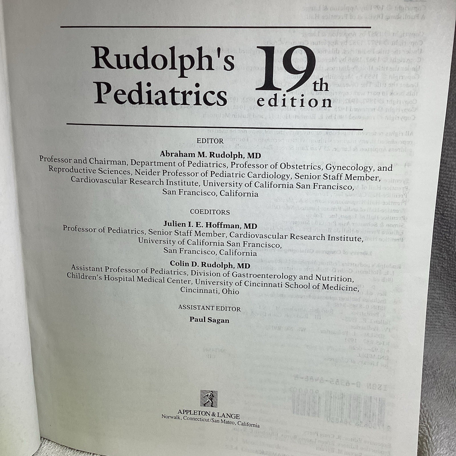 Rudolph’s Pediatrics 19th Edition Abraham M. Rudolph 2111 Pages 9x 11.
